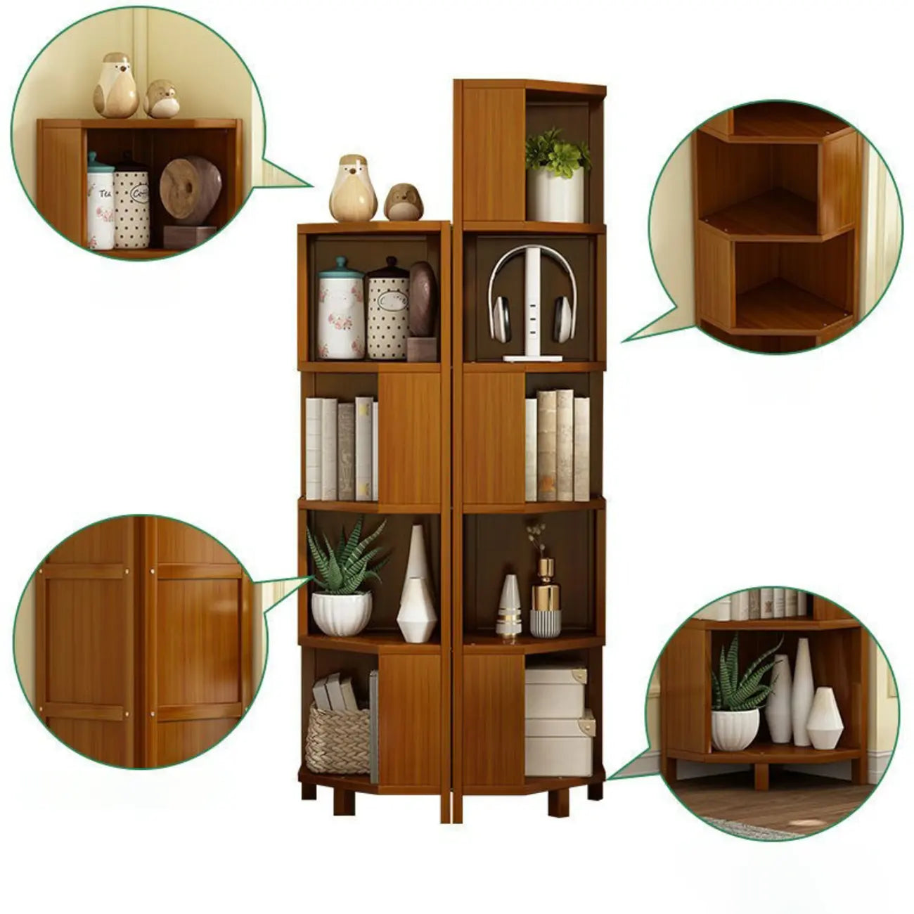 Armoire de rangement d'angle géométrique à plusieurs niveaux en bois brun