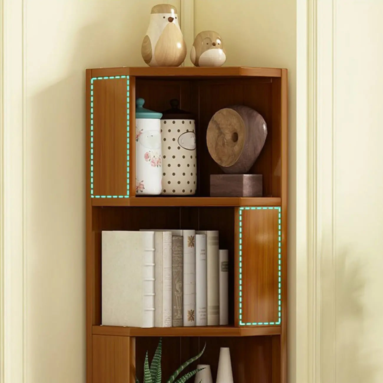 Armoire de rangement d'angle géométrique à plusieurs niveaux en bois brun
