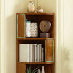 Armoire de rangement d'angle géométrique à plusieurs niveaux en bois brun