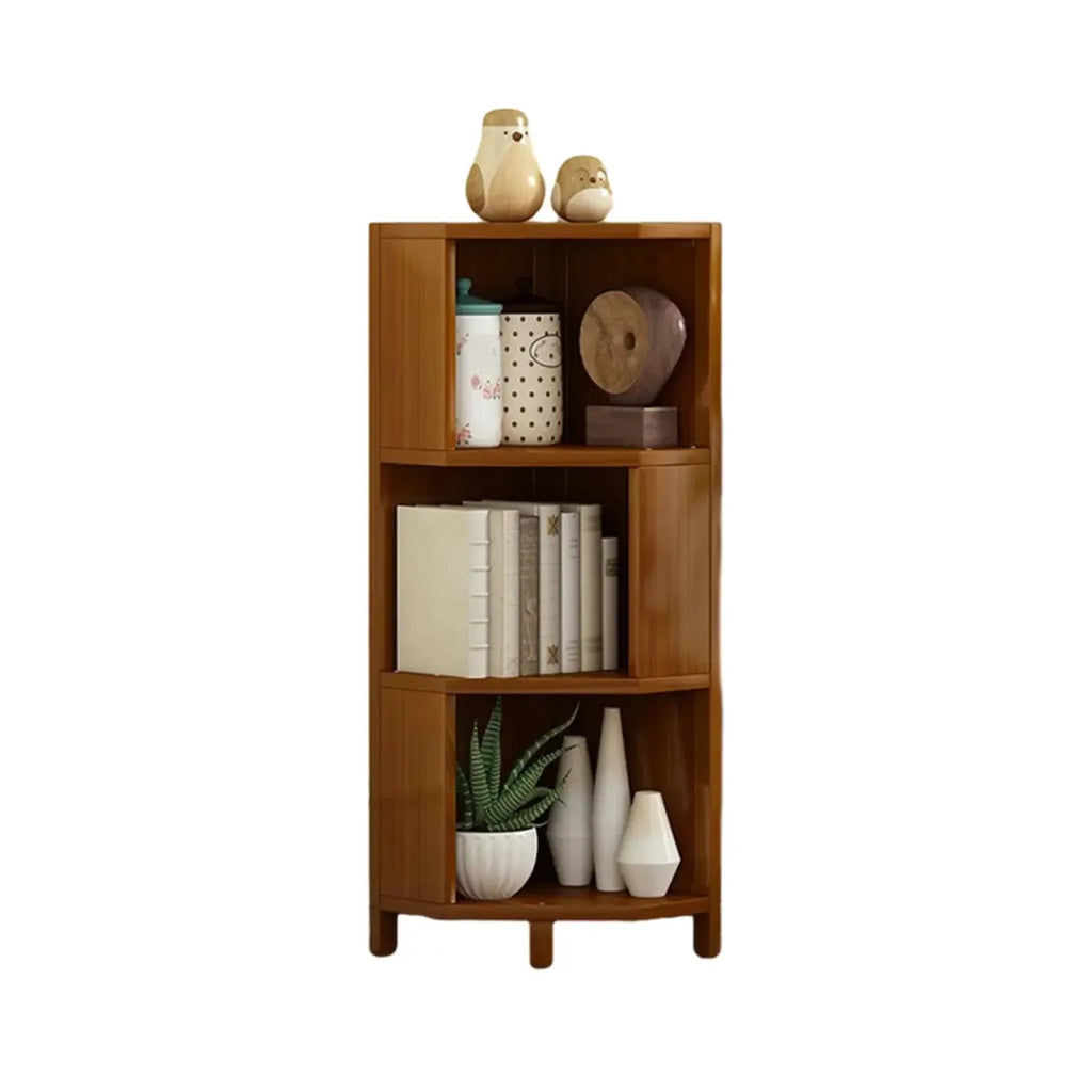Armoire de rangement d'angle géométrique à plusieurs niveaux en bois brun