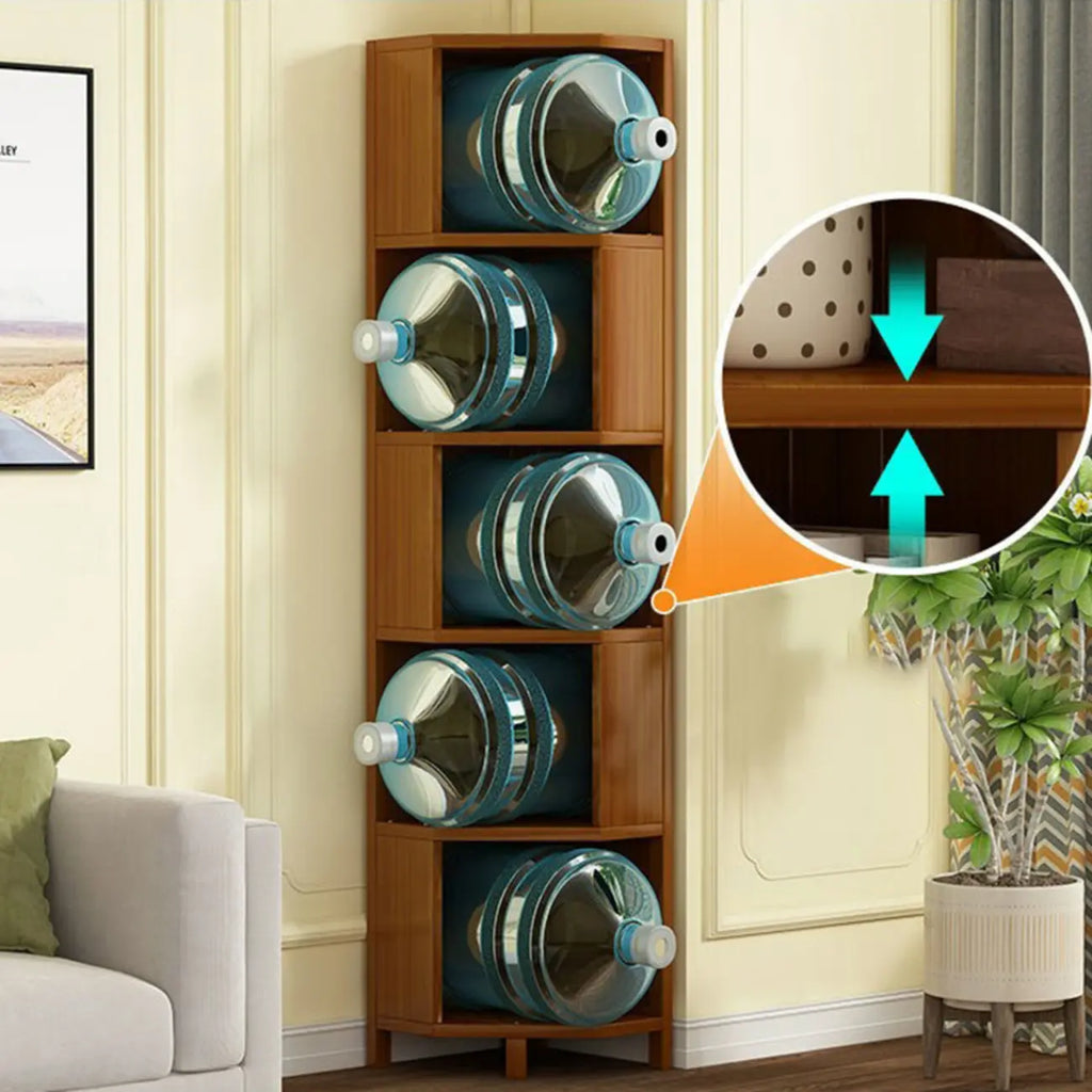 Armoire de rangement d'angle géométrique à plusieurs niveaux en bois brun