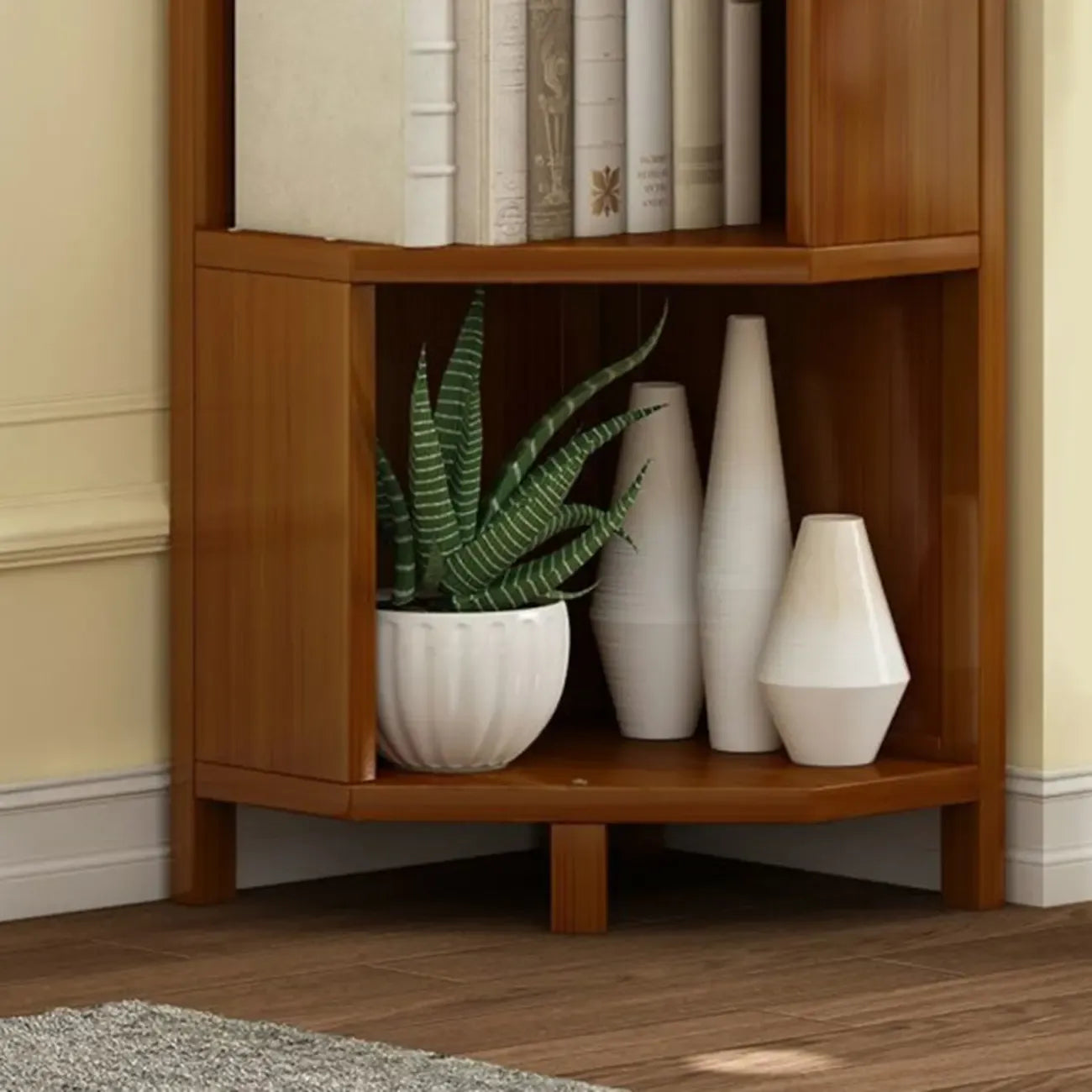 Armoire de rangement d'angle géométrique à plusieurs niveaux en bois brun
