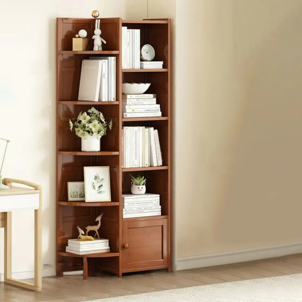 Armoire de rangement d'angle géométrique à plusieurs niveaux en bois brun