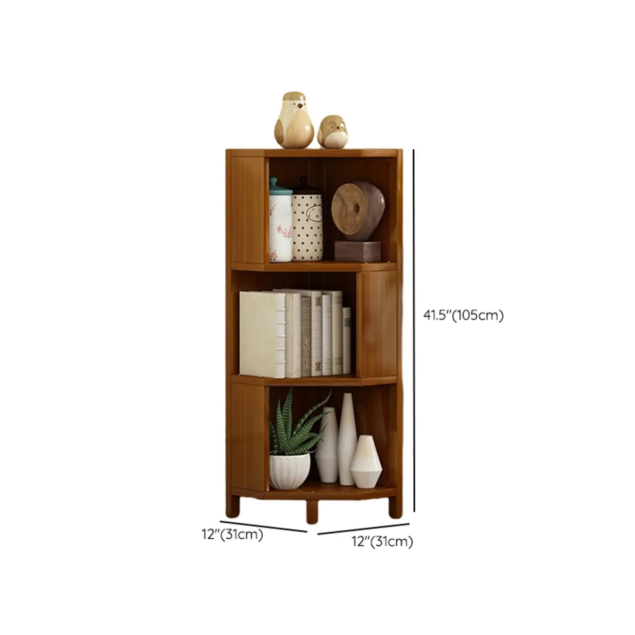 Armoire de rangement d'angle géométrique à plusieurs niveaux en bois brun