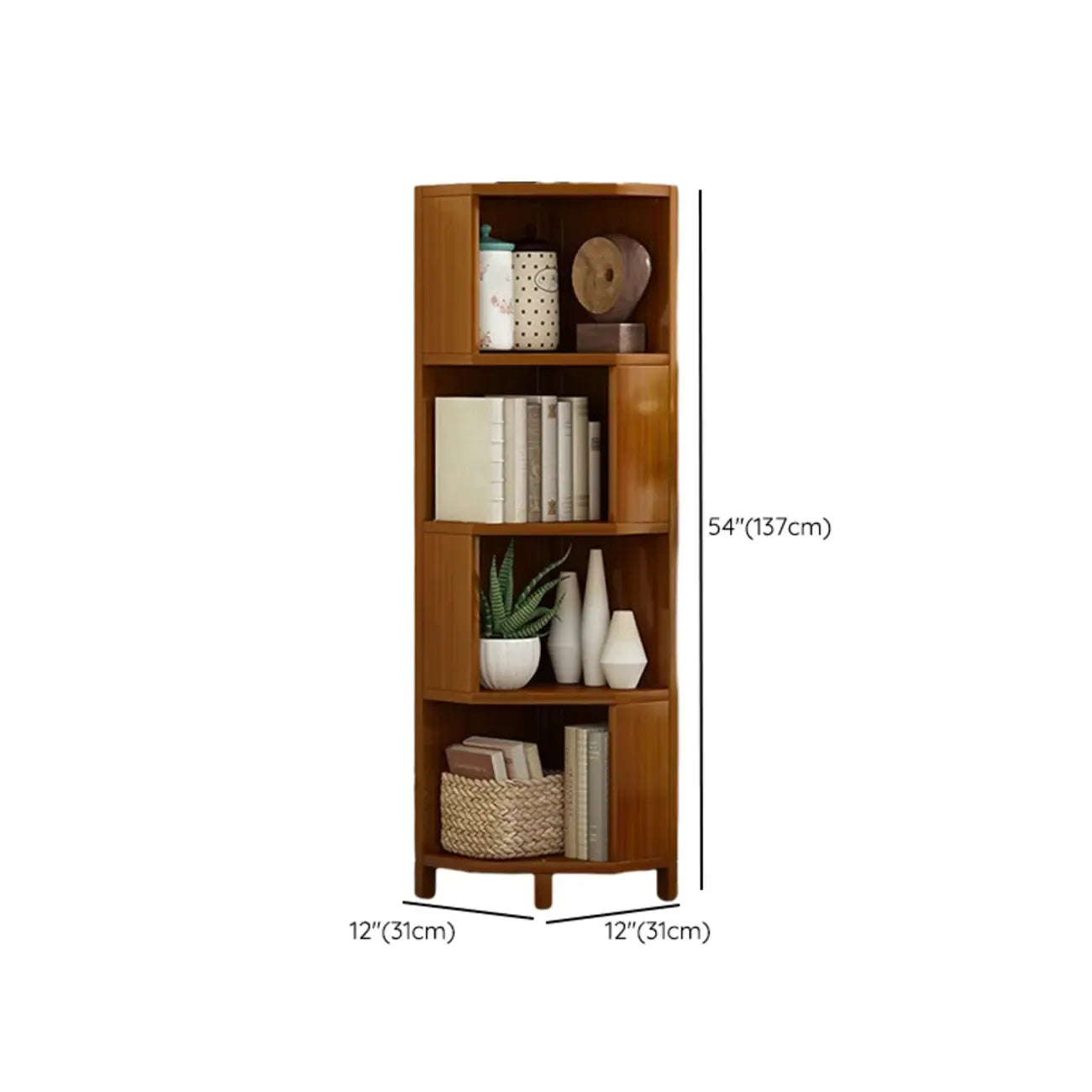 Armoire de rangement d'angle géométrique à plusieurs niveaux en bois brun