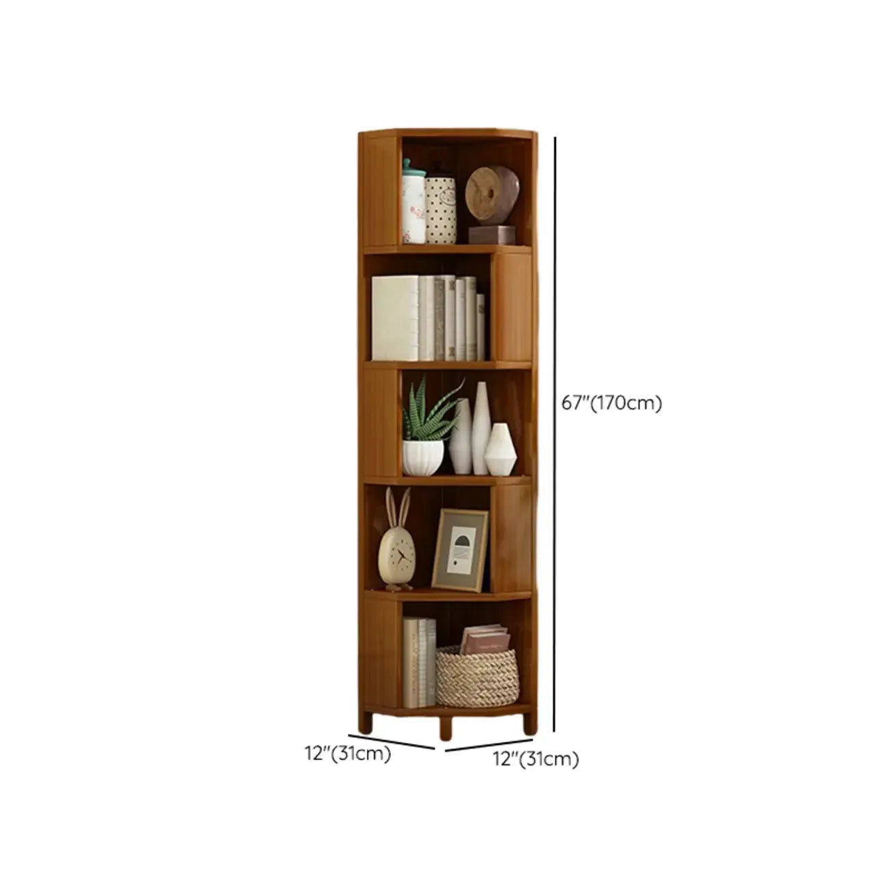 Armoire de rangement d'angle géométrique à plusieurs niveaux en bois brun