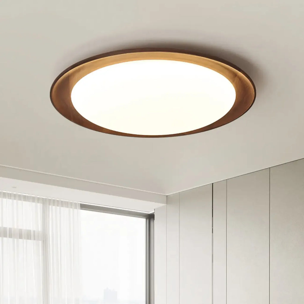 Plafonnier LED minimaliste en bois de noyer, à intensité variable, encastré.