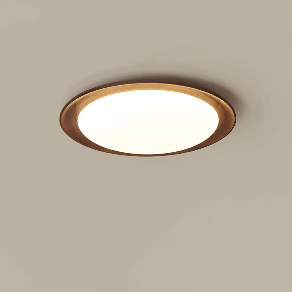 Plafonnier LED minimaliste en bois de noyer, à intensité variable, encastré.