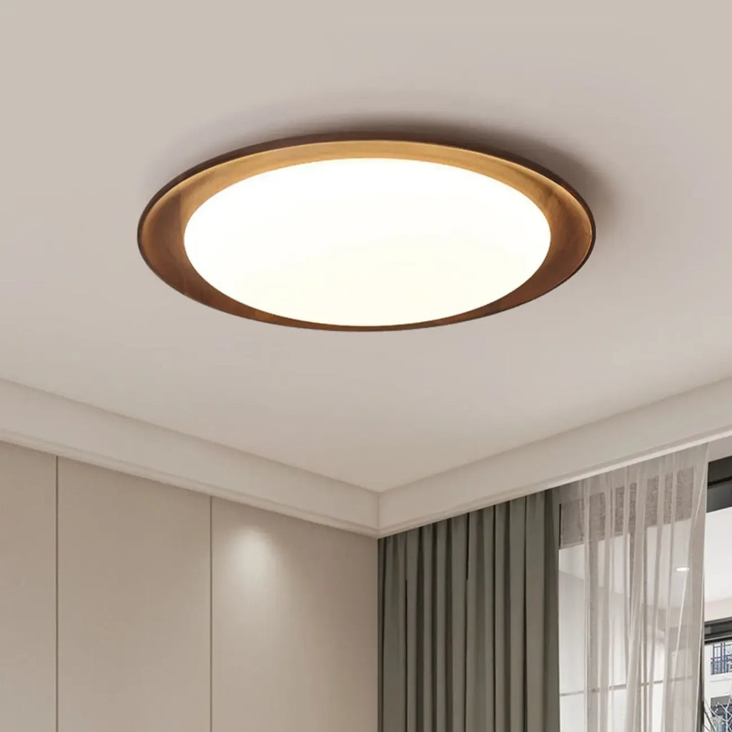 Plafonnier LED minimaliste en bois de noyer, à intensité variable, encastré.