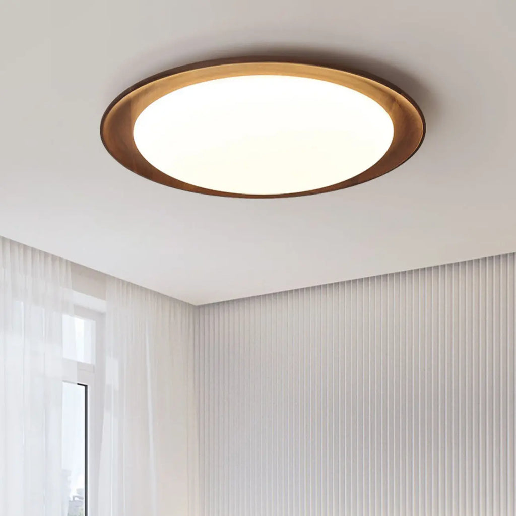 Plafonnier LED minimaliste en bois de noyer, à intensité variable, encastré.