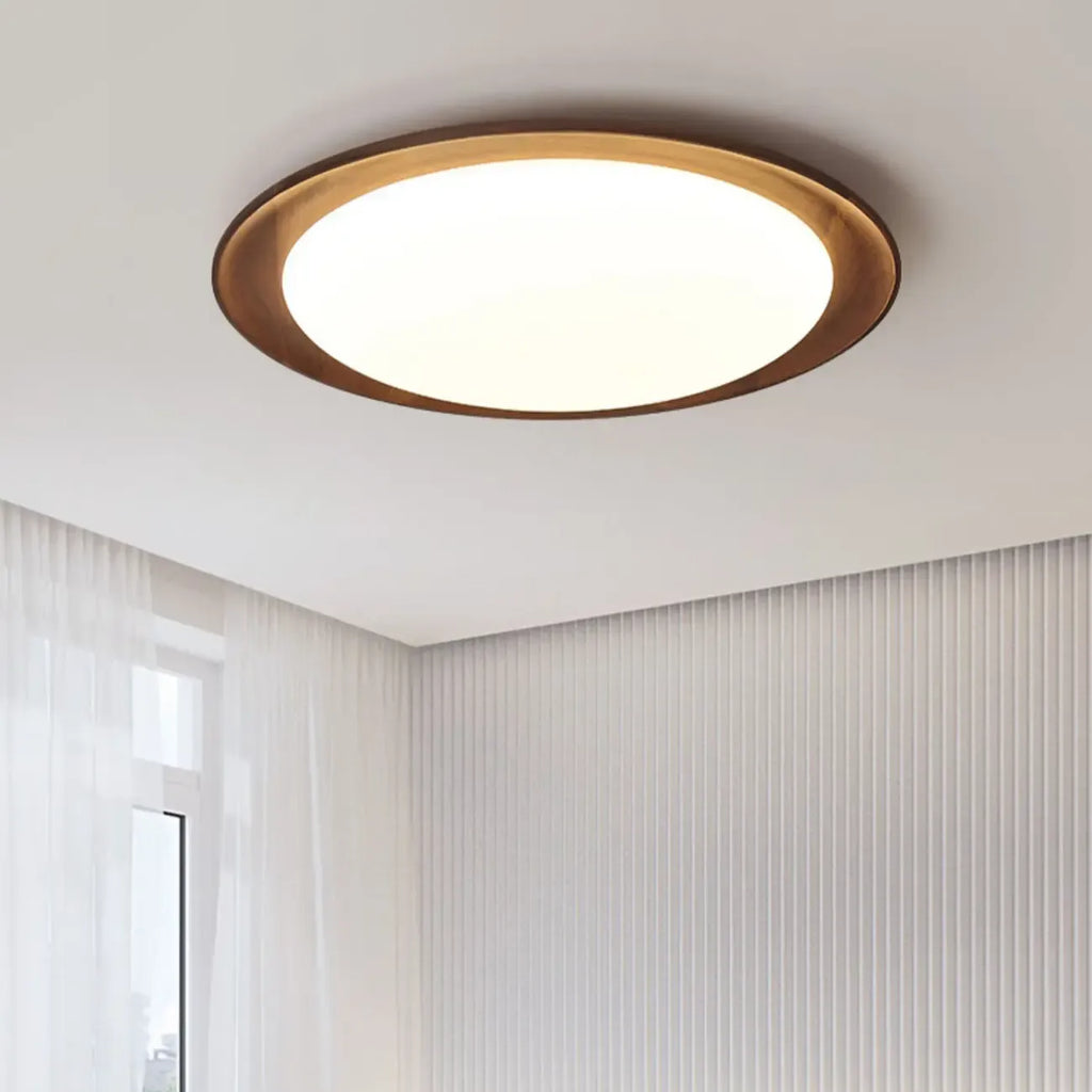 Plafonnier LED minimaliste en bois de noyer, à intensité variable, encastré.