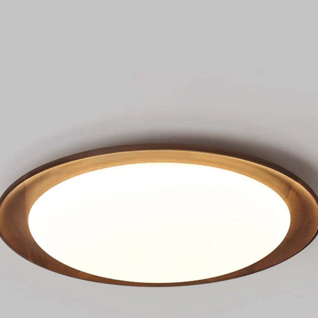 Plafonnier LED minimaliste en bois de noyer, à intensité variable, encastré.