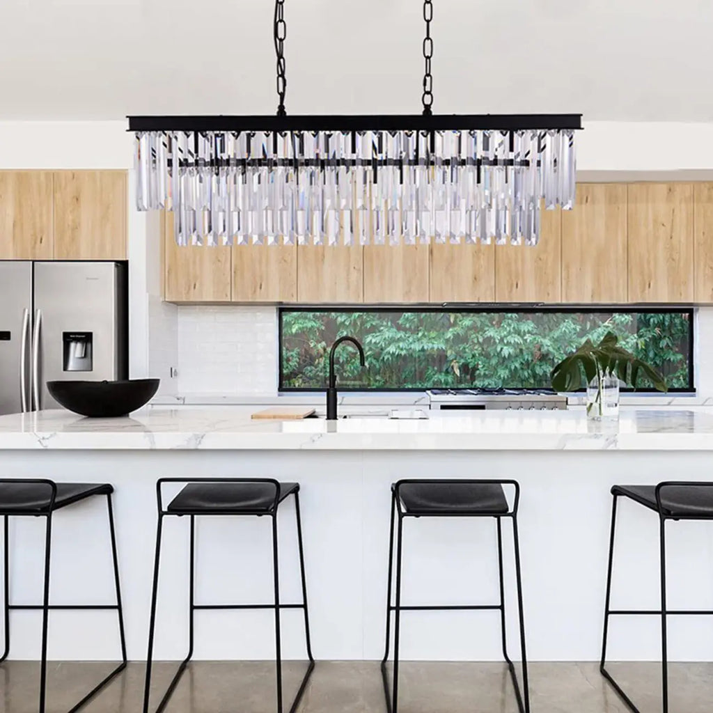 Suspension moderne à deux niveaux en cristal pour îlot de cuisine