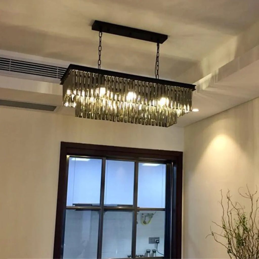 Suspension moderne à deux niveaux en cristal pour îlot de cuisine