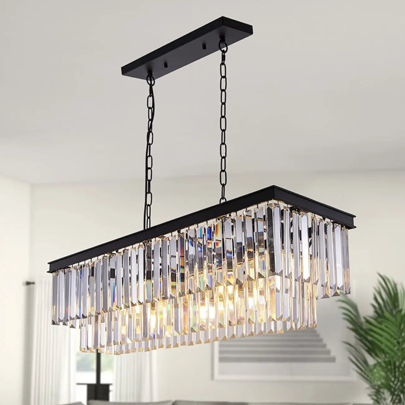 Suspension moderne à deux niveaux en cristal pour îlot de cuisine