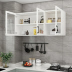 Vitrine suspendue de cuisine en bois blanc et verre