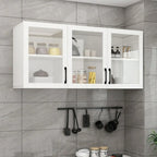 Vitrine suspendue de cuisine en bois blanc et verre