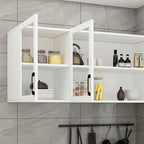 Vitrine suspendue de cuisine en bois blanc et verre
