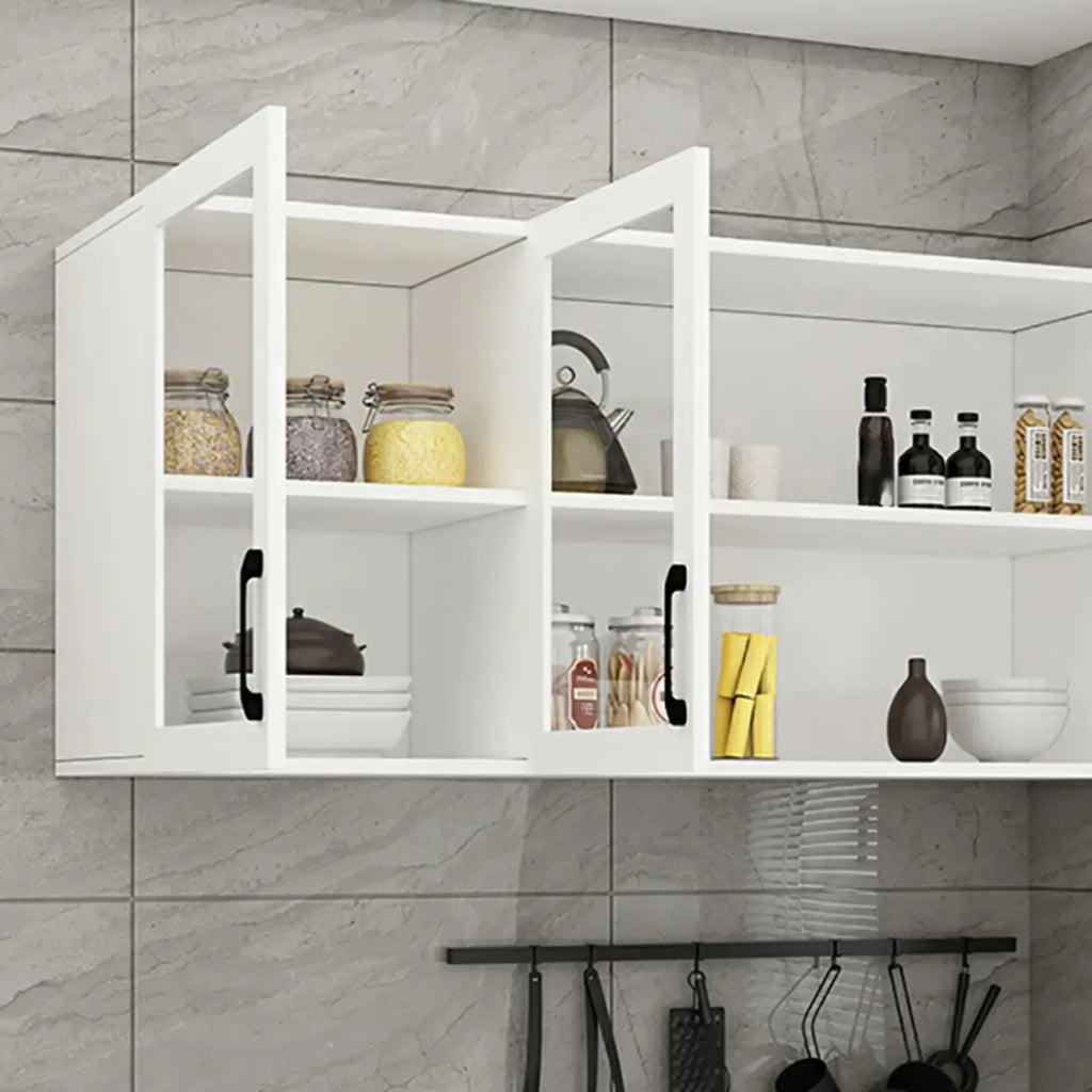 Vitrine suspendue de cuisine en bois blanc et verre