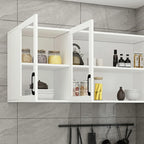 Vitrine suspendue de cuisine en bois blanc et verre