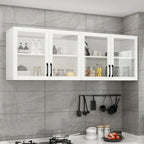 Vitrine suspendue de cuisine en bois blanc et verre