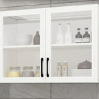 Vitrine suspendue de cuisine en bois blanc et verre