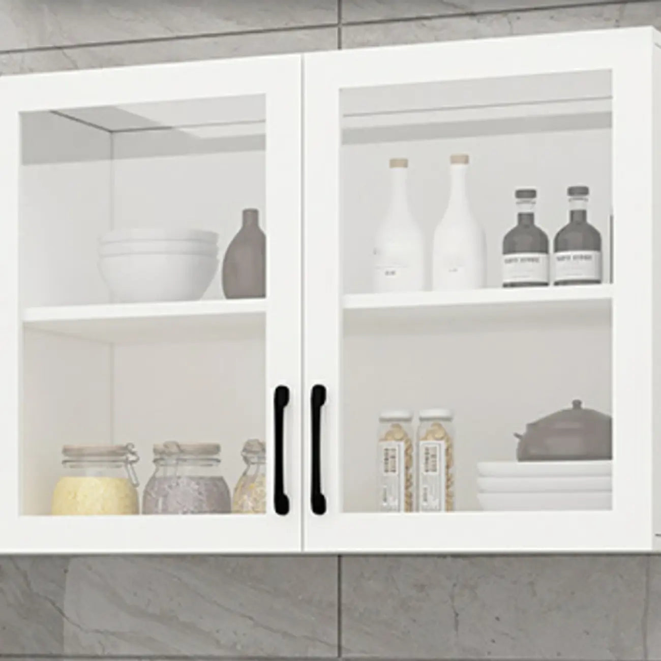 Vitrine suspendue de cuisine en bois blanc et verre