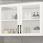 Vitrine suspendue de cuisine en bois blanc et verre