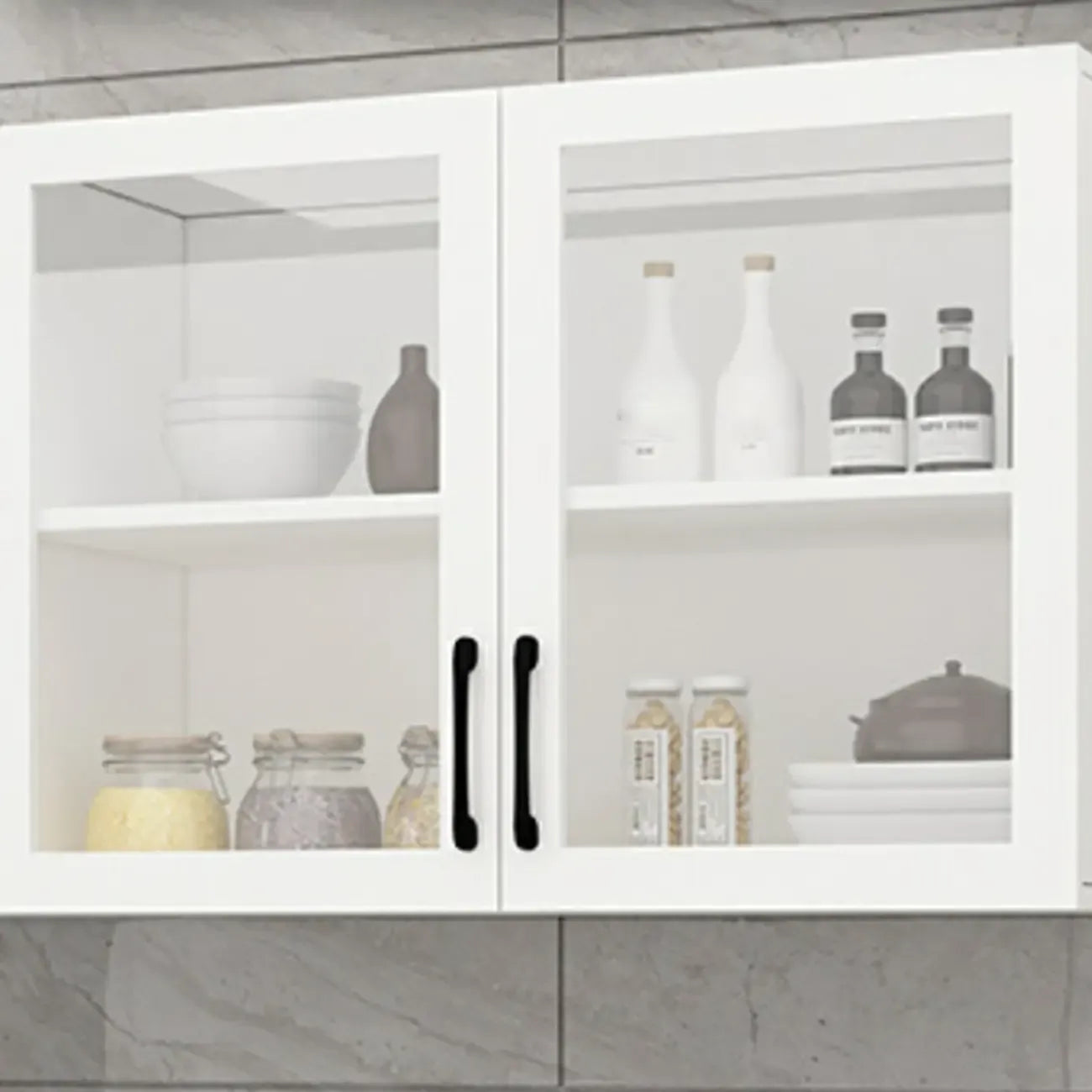 Vitrine suspendue de cuisine en bois blanc et verre