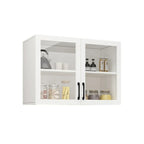 Vitrine suspendue de cuisine en bois blanc et verre