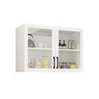 Vitrine suspendue de cuisine en bois blanc et verre