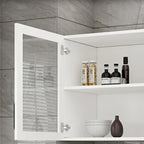 Vitrine suspendue de cuisine en bois blanc et verre