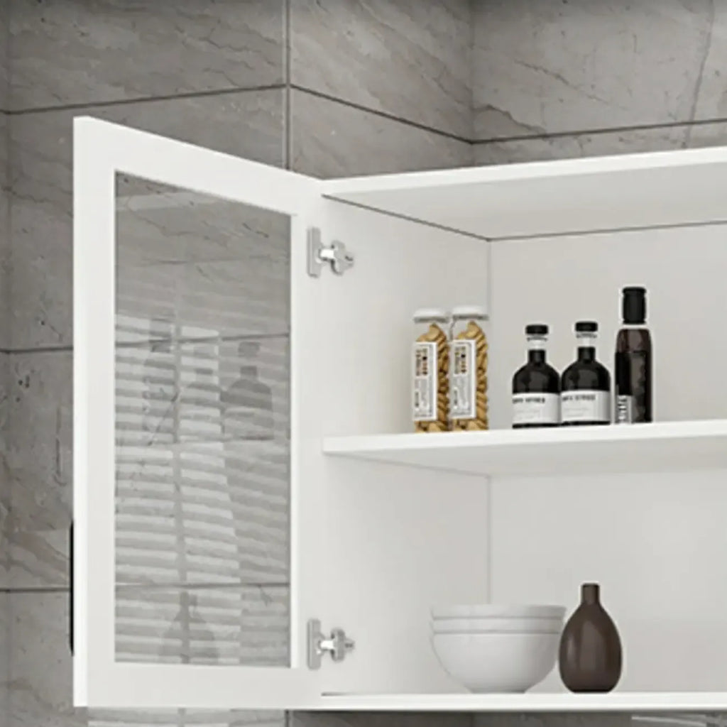 Vitrine suspendue de cuisine en bois blanc et verre