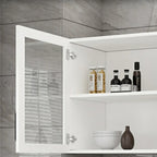 Vitrine suspendue de cuisine en bois blanc et verre