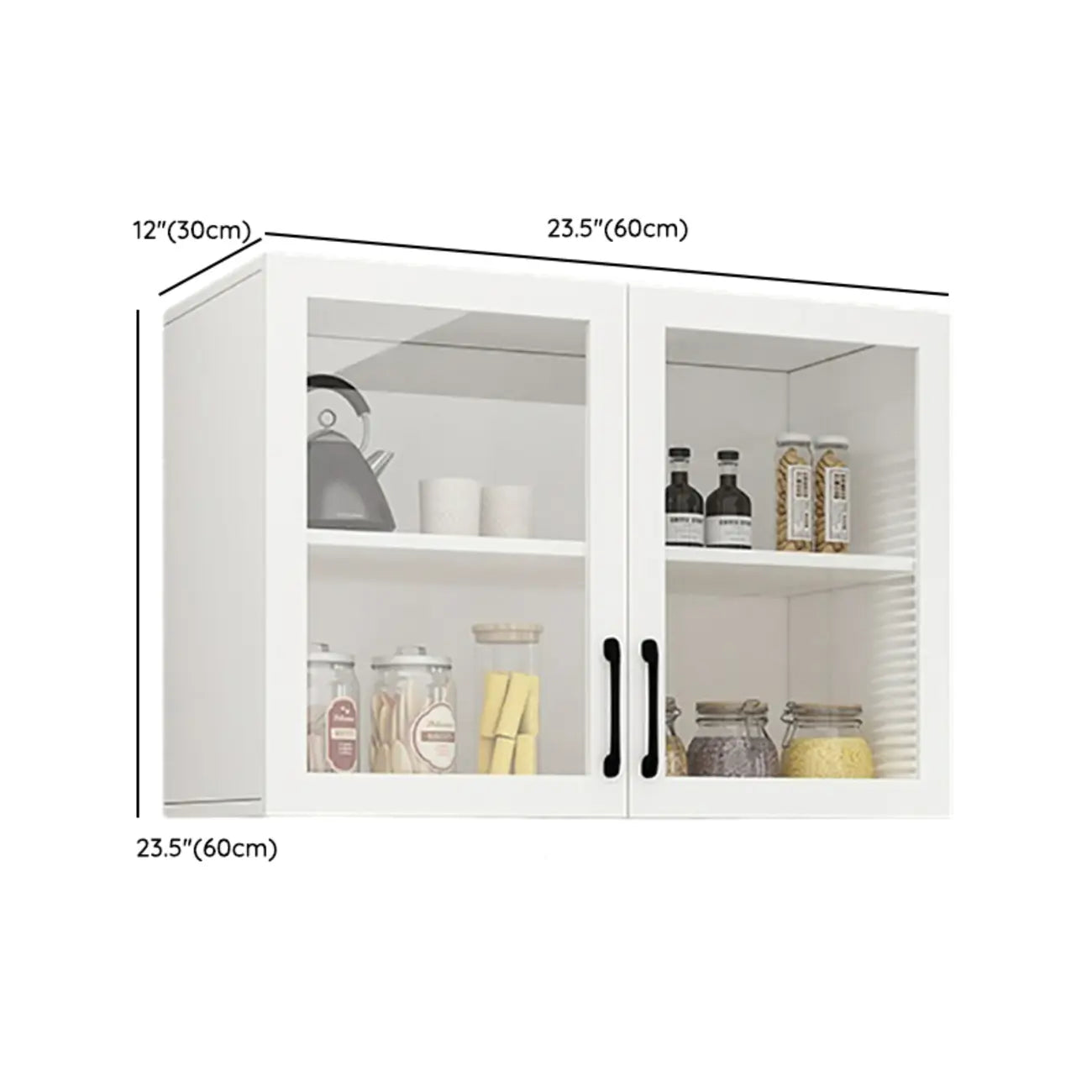 Vitrine suspendue de cuisine en bois blanc et verre