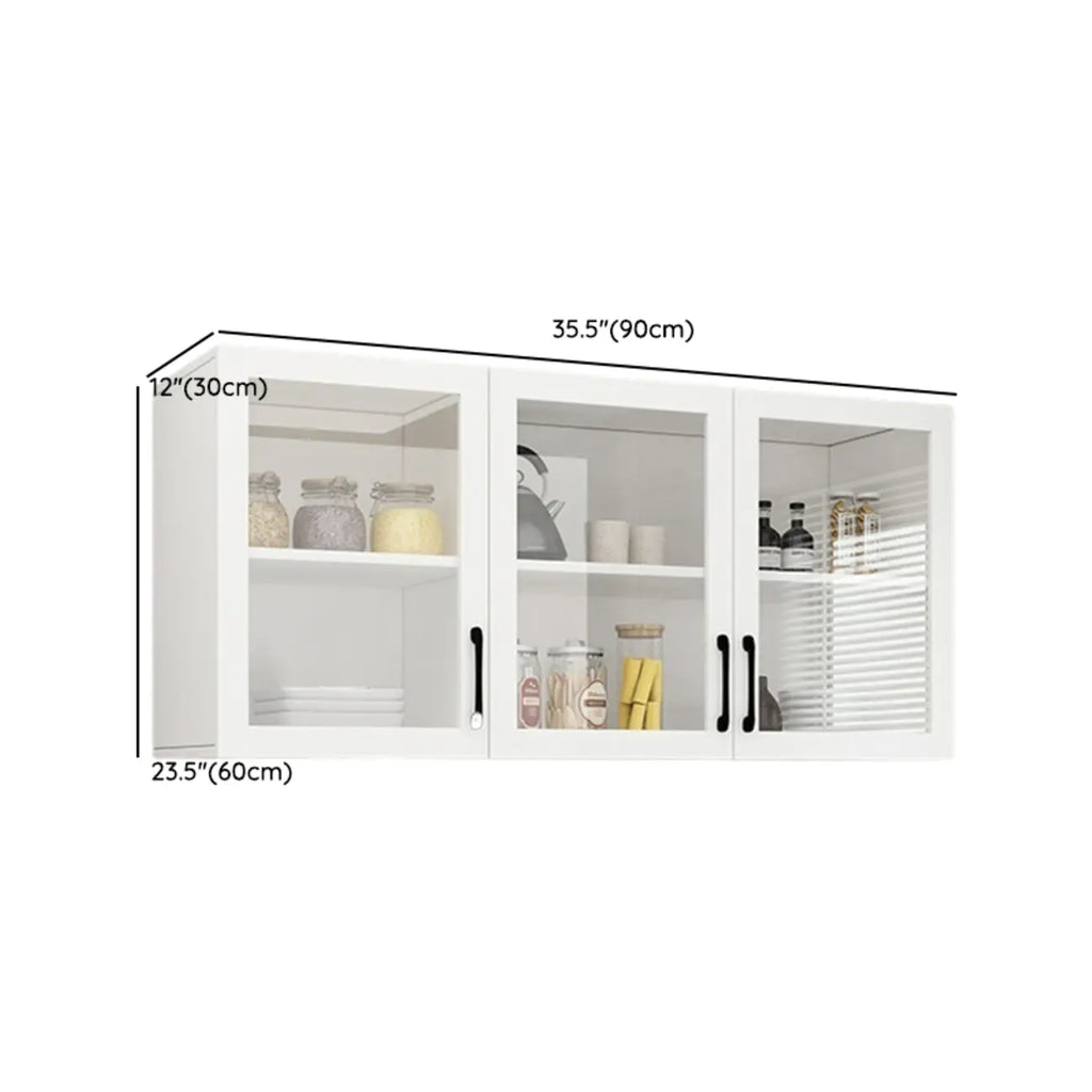 Vitrine suspendue de cuisine en bois blanc et verre