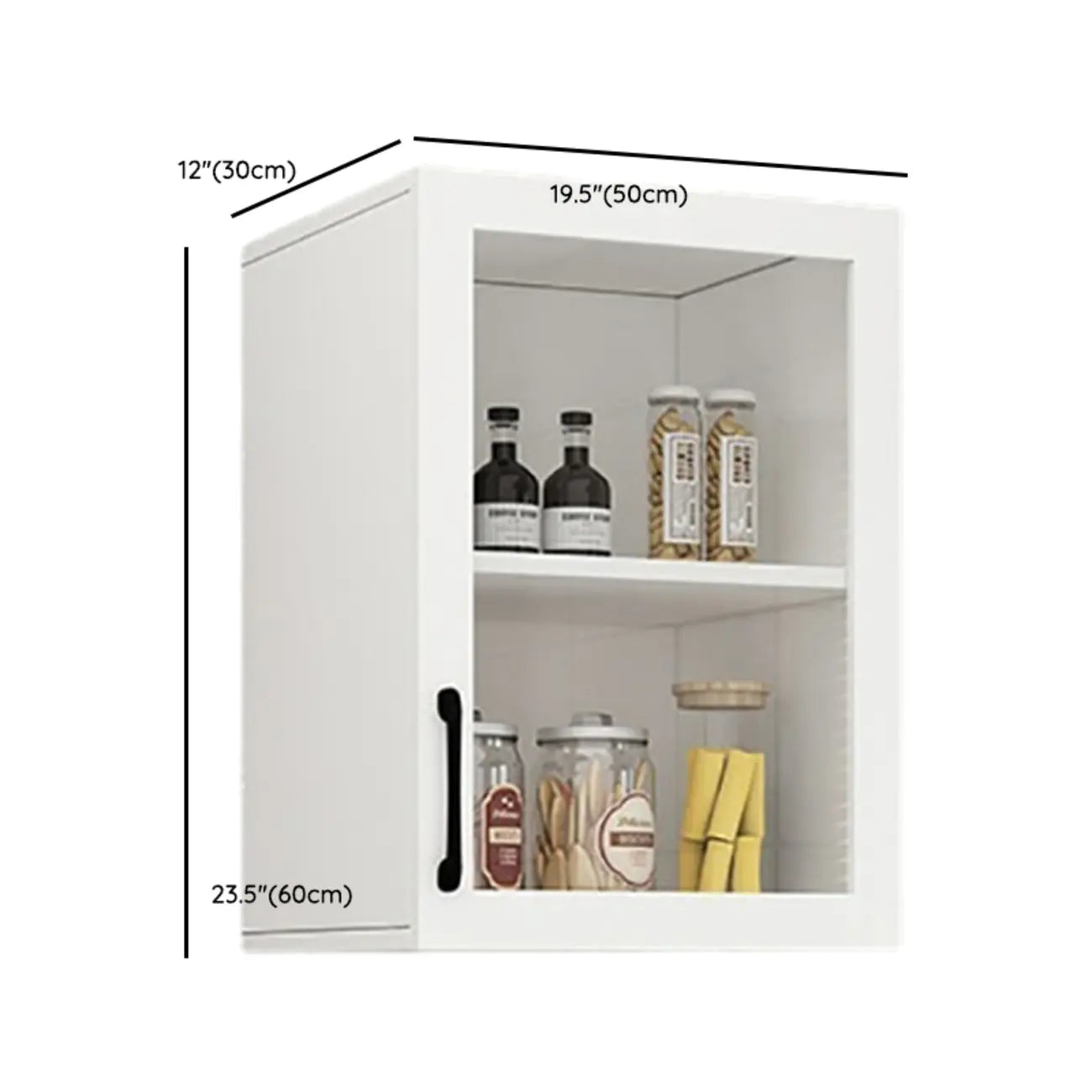 Vitrine suspendue de cuisine en bois blanc et verre