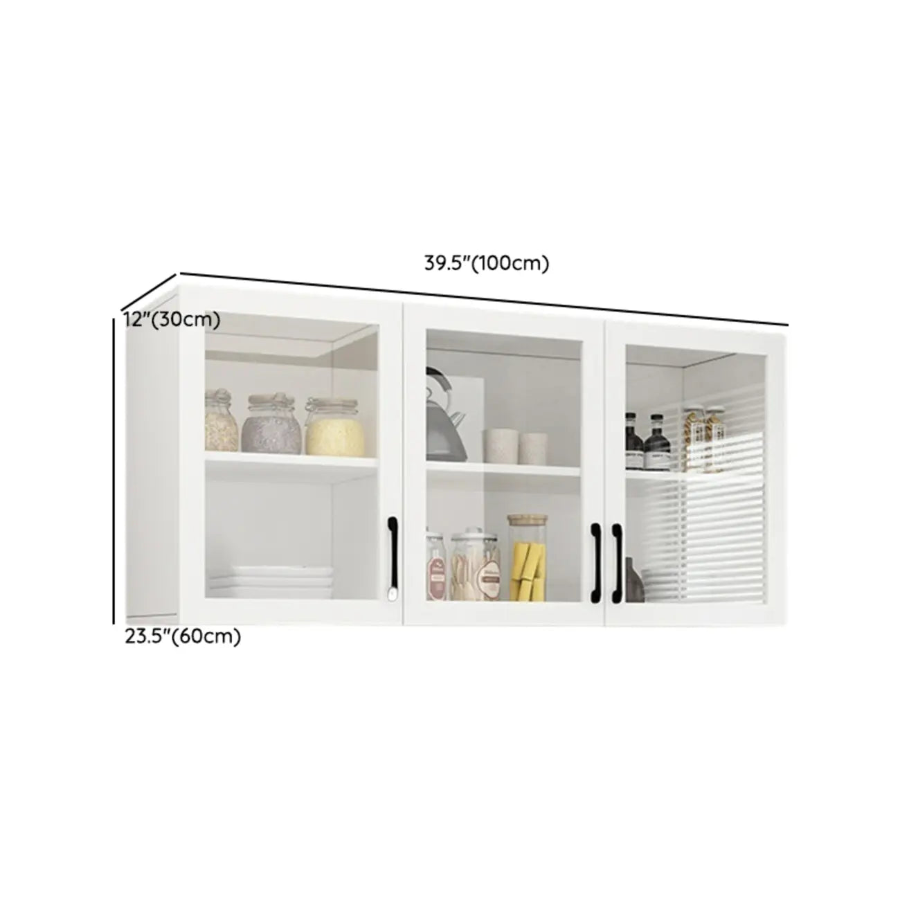 Vitrine suspendue de cuisine en bois blanc et verre