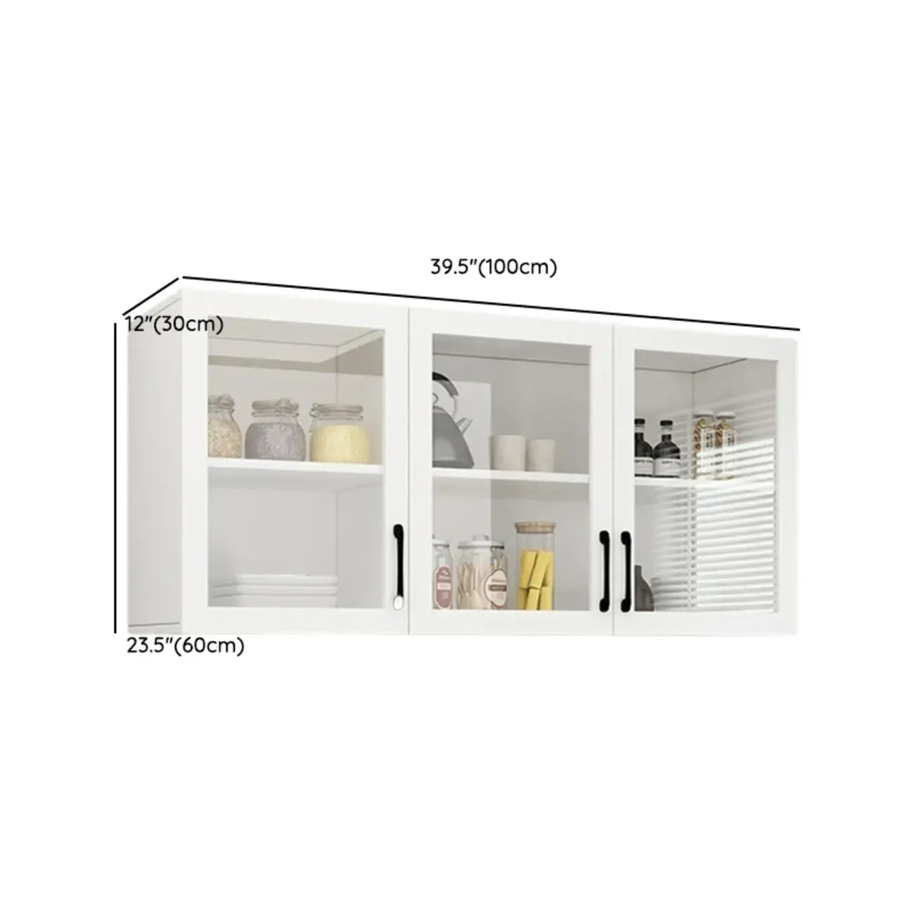 Vitrine suspendue de cuisine en bois blanc et verre