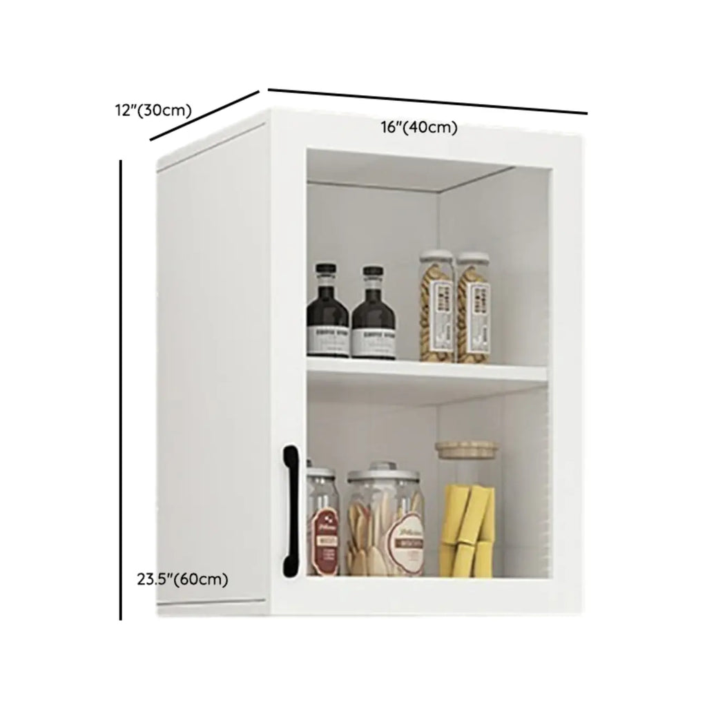 Vitrine suspendue de cuisine en bois blanc et verre