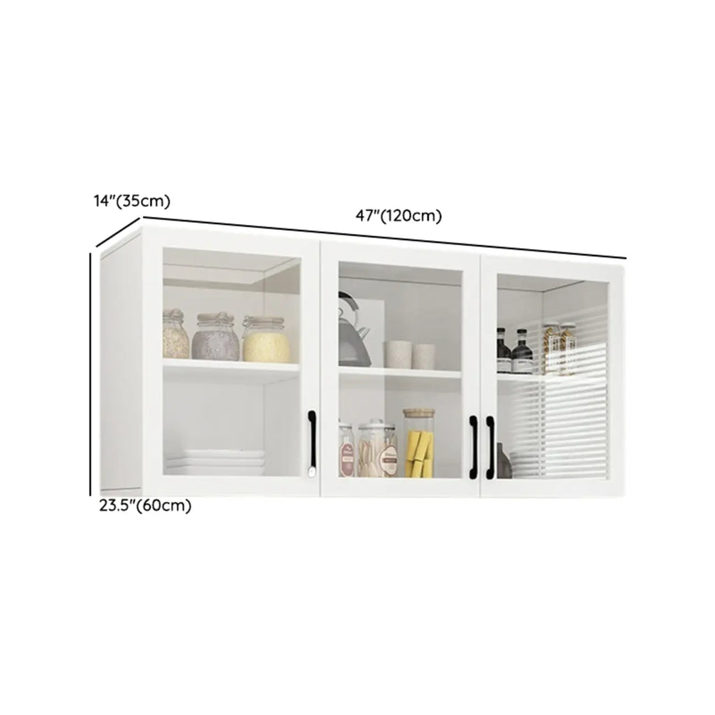 Vitrine suspendue de cuisine en bois blanc et verre