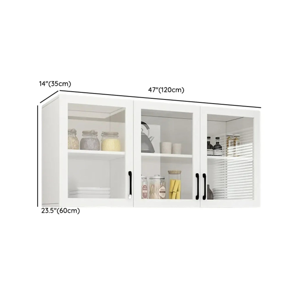 Vitrine suspendue de cuisine en bois blanc et verre