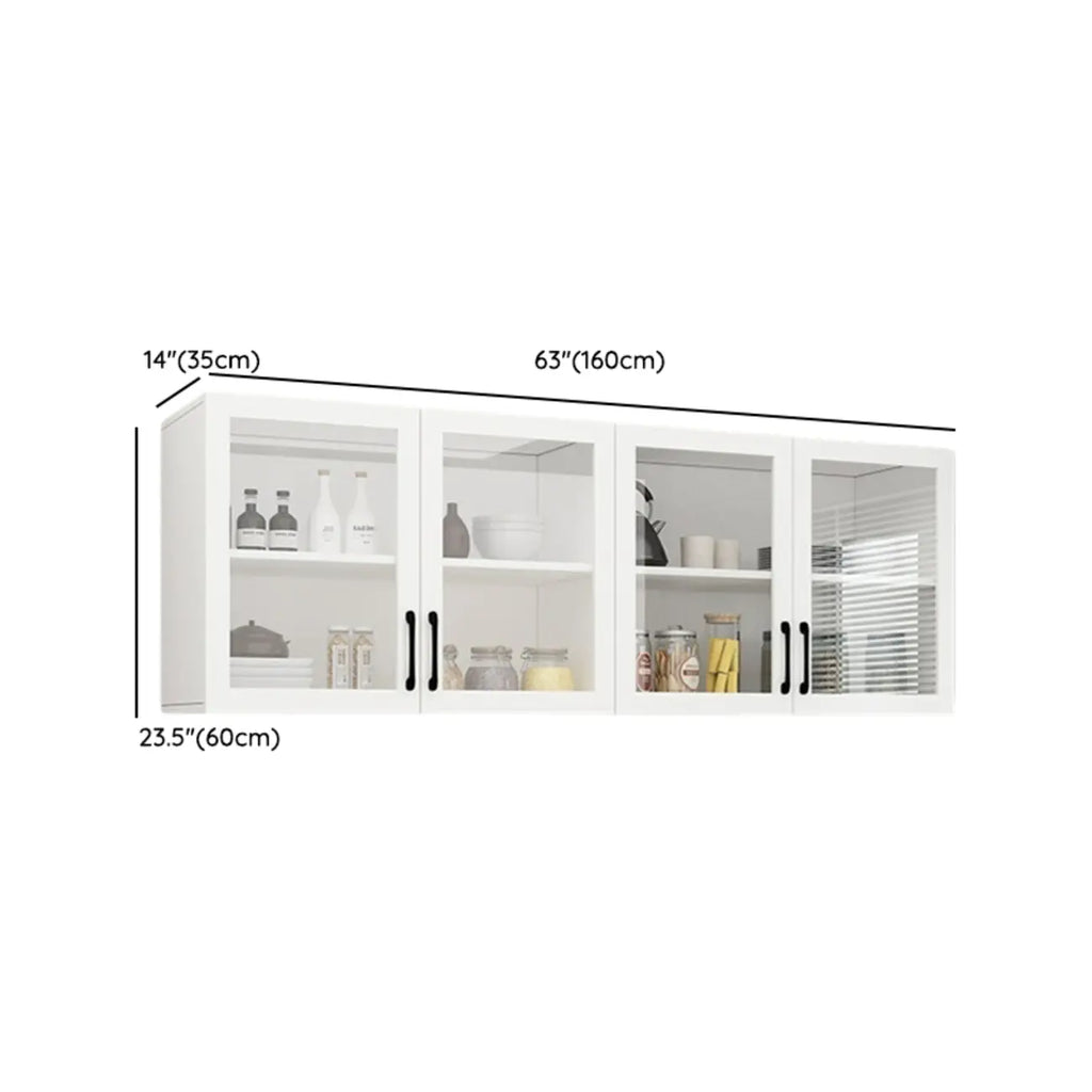 Vitrine suspendue de cuisine en bois blanc et verre
