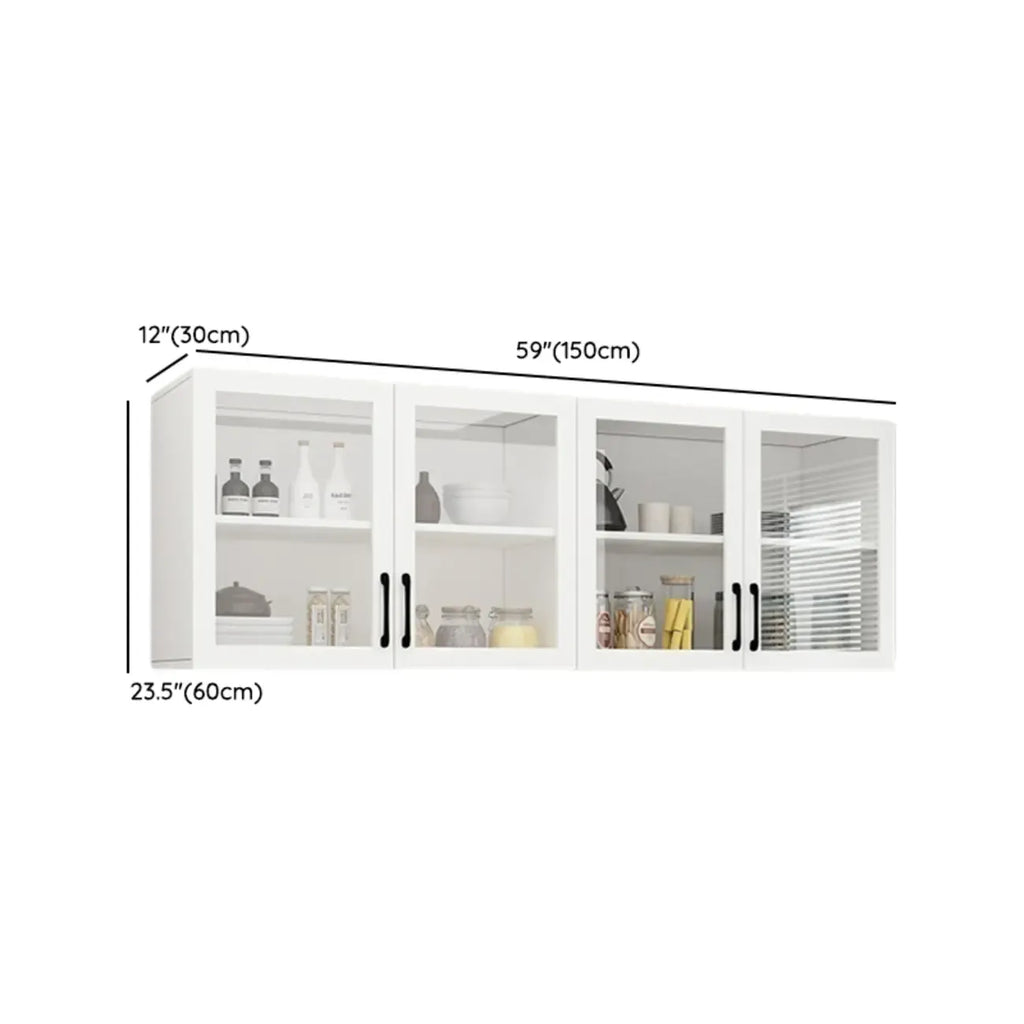 Vitrine suspendue de cuisine en bois blanc et verre