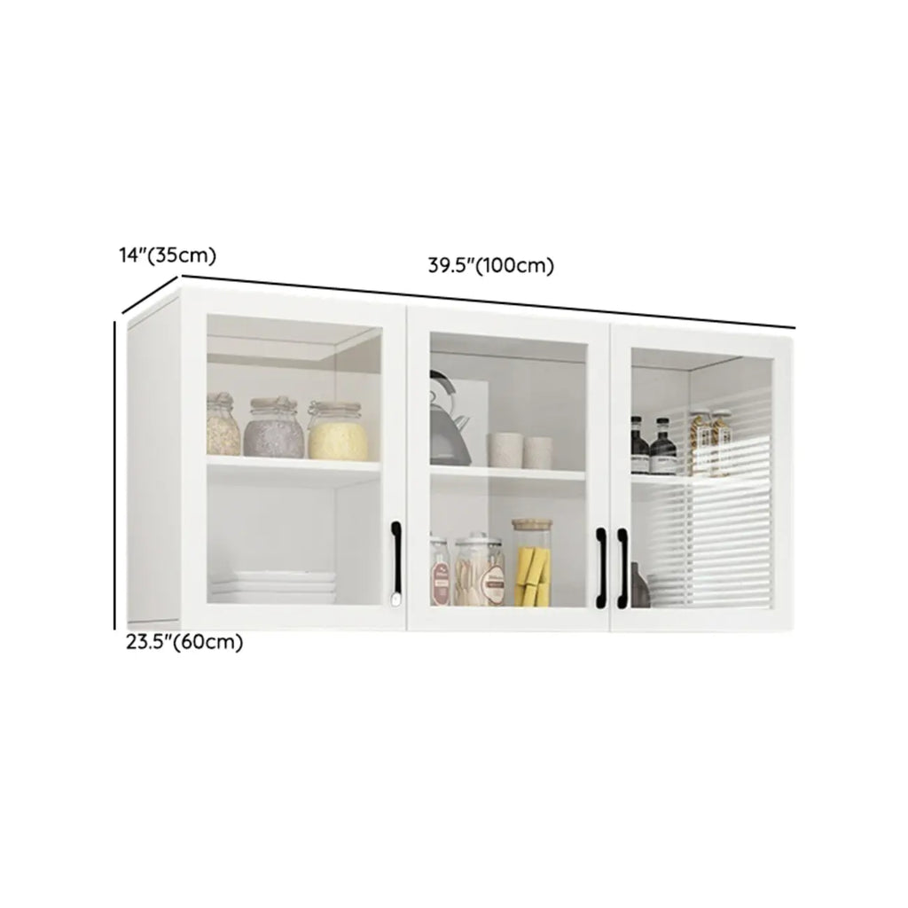 Vitrine suspendue de cuisine en bois blanc et verre