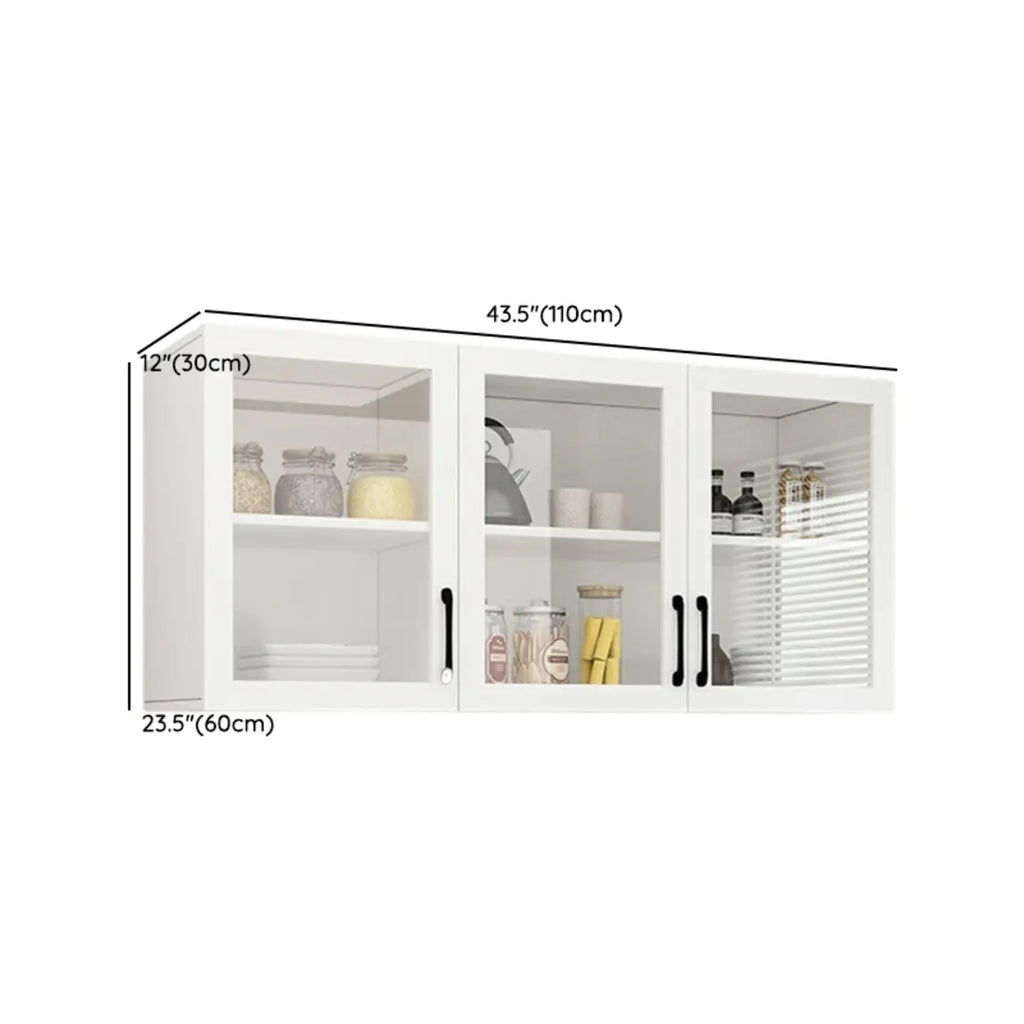 Vitrine suspendue de cuisine en bois blanc et verre