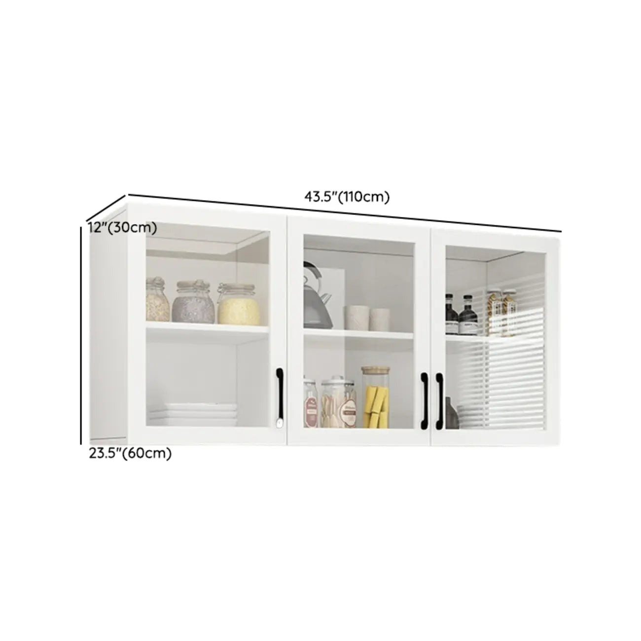 Vitrine suspendue de cuisine en bois blanc et verre