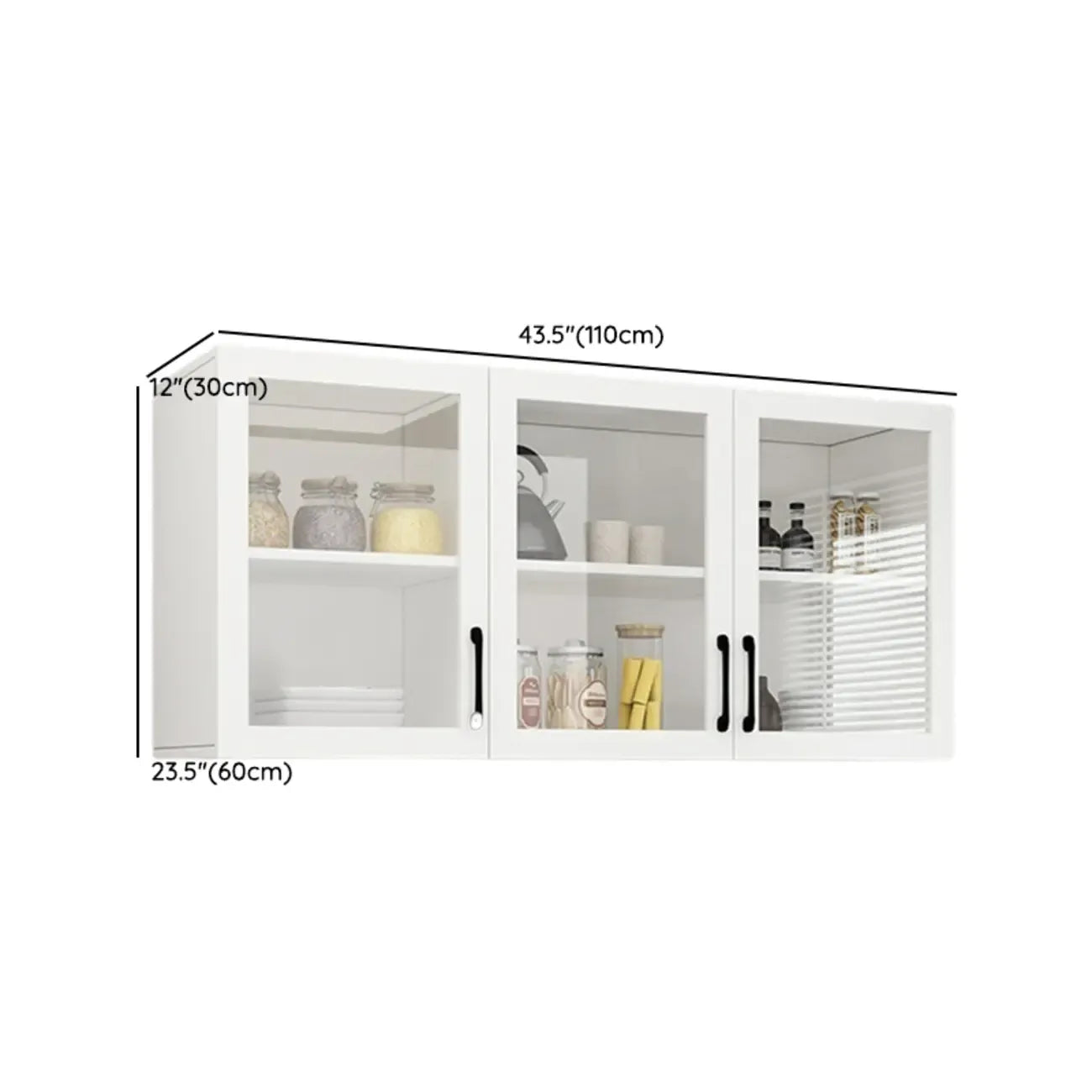Vitrine suspendue de cuisine en bois blanc et verre