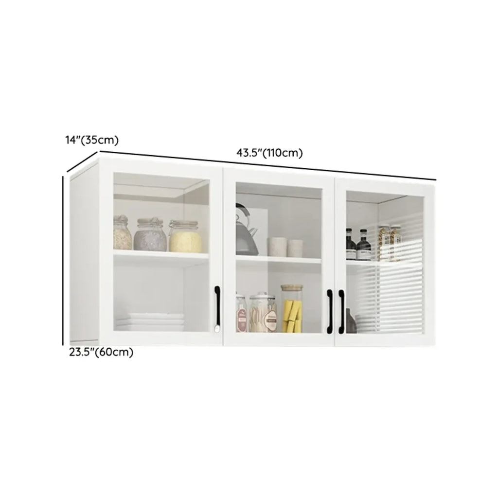 Vitrine suspendue de cuisine en bois blanc et verre