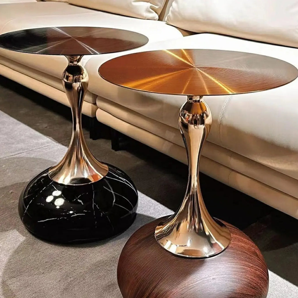 Table d'appoint ronde glamour en pierre dorée pour salon